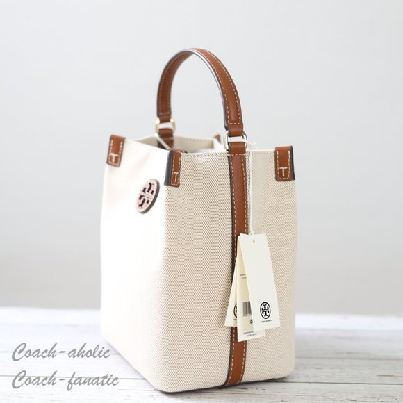 NWT Tory Burch Blake Canvas Bucket Bag Crossbody in Canvas/Classic Cuoio - Picture 6 of 12